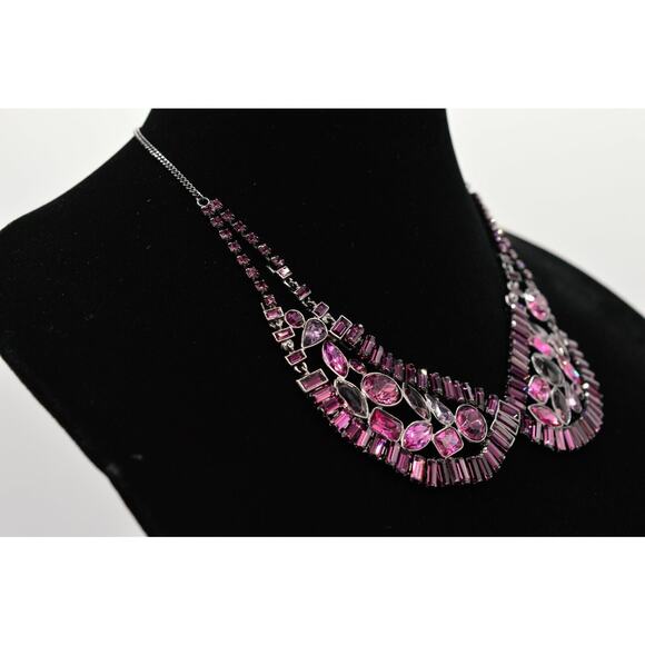 Carolee Lux Crystal Collar Necklace Baguette Rhinestone Royal Purple Signed Bin2 - Picture 12 of 12